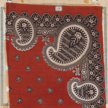 Echantillon d’indienne collée sur carton, Manufacture de coton d’Annecy et Pont, 19e siècle